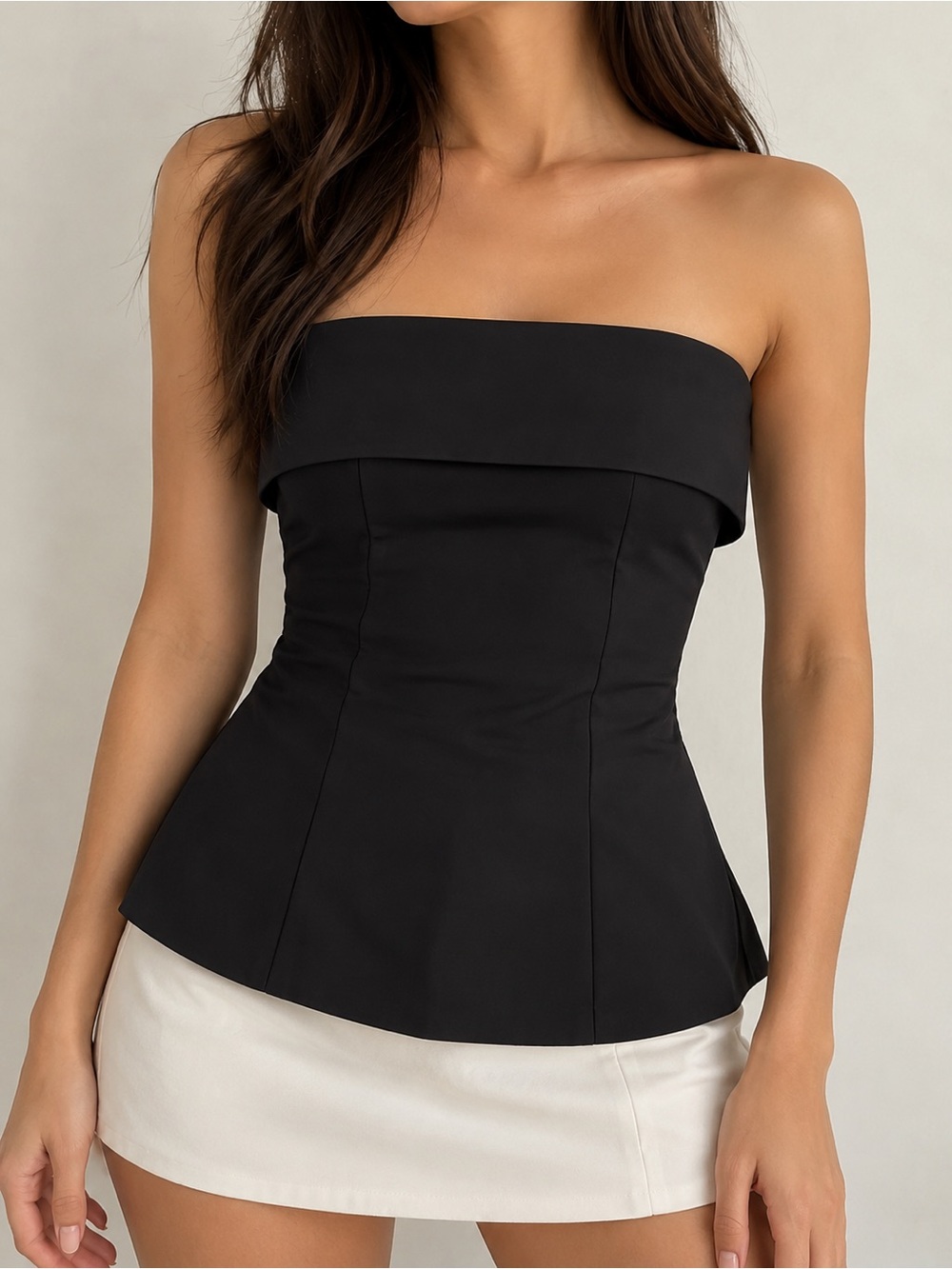 Aritzia Strapless Black Peplum Top